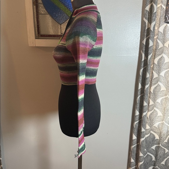 Urban Outfitters striped rib knit half zip mock neck crop top SZ M - Picture 3 of 7